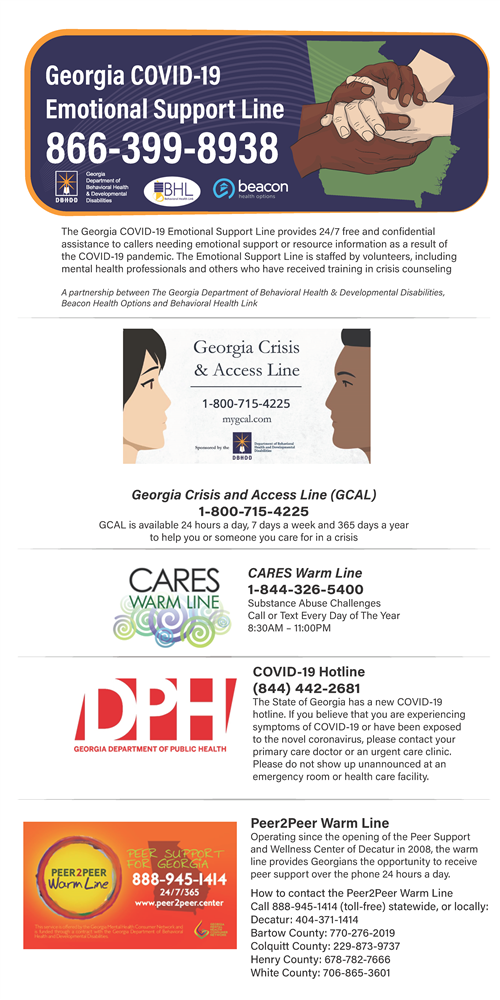 GA Covid19 emotional support line and other resources flyer GA Covid19 emotional support line and other resources flyer